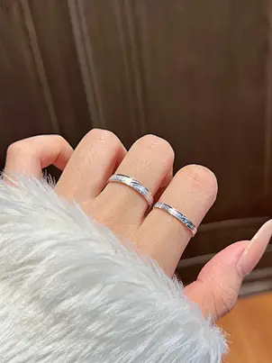 Diagonal Textured 925 Sterling Silver Couple Ring Set